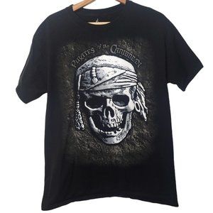 Disneyland Pirates of the Caribbean Men Medium T Shirt 3D Skull Black Park Ride
